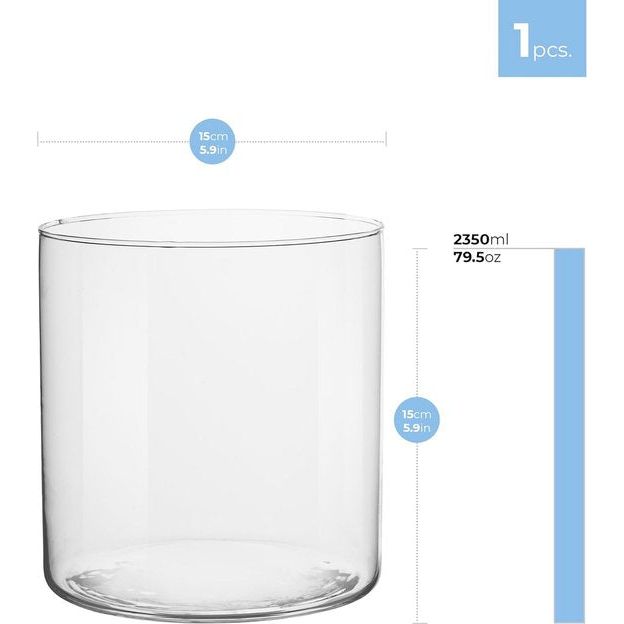 Glazen cilinder H: 15 cm bloempot glas cilindervorm glazen vaas rond decoratief glas voor kaarsen doorzichtige vaas ronde tulpen vaas glazen cilinder voor kaarsen | diameter 15 cm |