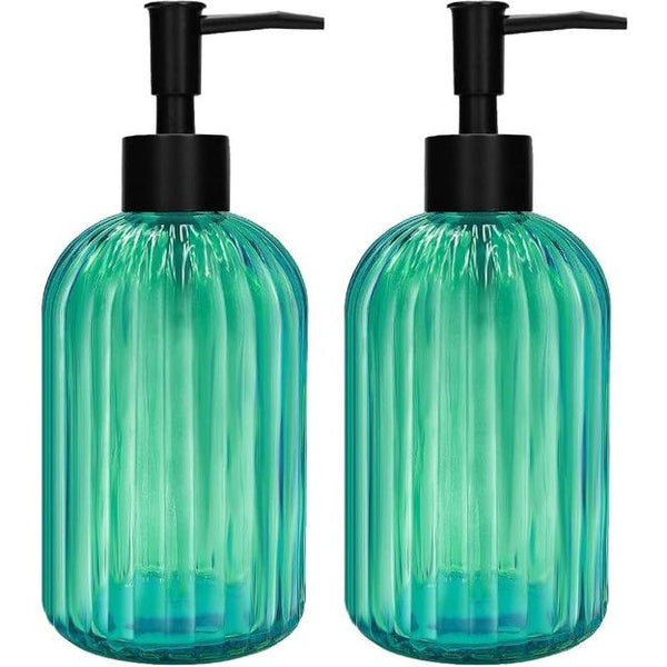 2 stuks glazen zeepdispenser met zwarte pomp, 400 ml navulbare pompdispenser voor keuken, badkamer, wasruimte, vloeibare glazen fles voor afwasmiddel, shampoo, spoeling