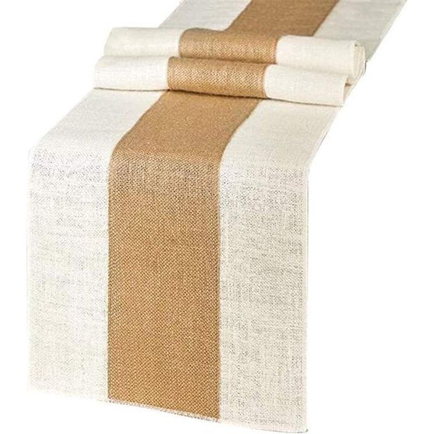 Eushine Jute tafelloper, bestaande uit twee kleuren, als interieurdecoratie in retro natuurlijke stijl, geschikt voor familiefeesten, bruiloften, hoteldecoraties, 183 x 30 cm