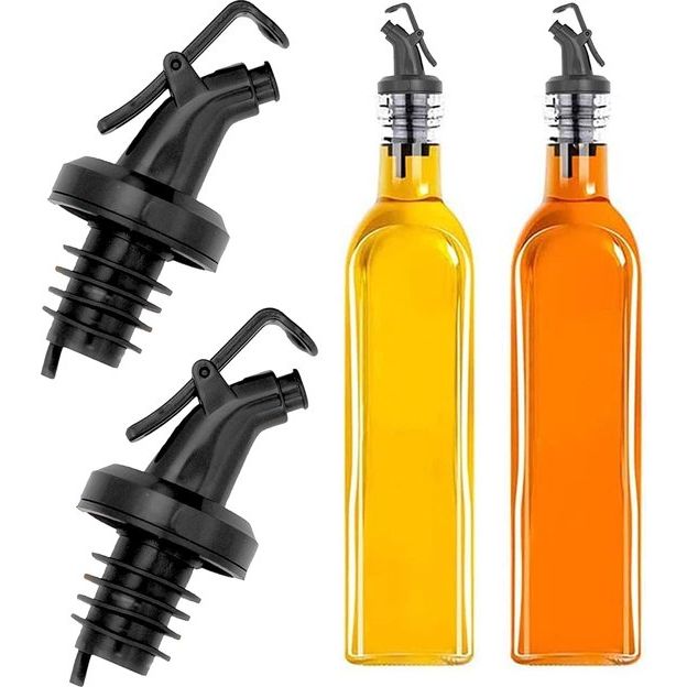 Olijfolieschenker, olie-azijnwijndispenser met lekvrij mondstuk. Schenker voor flessen, siroop, azijn, sap, zwart, past op de binnendiameter van de flessenhals 23 mm (5 stuks)
