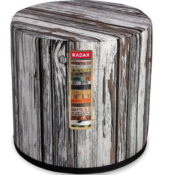 KADAX - Zitpoef, Poef, ronde poef, Ø 40.5x41 cm - houtlook, poef met wasbare overtrek, zitzak, vloerkussen, decoratieve kruk, voetenbank, zitkussen, stoffen kruk - Wit