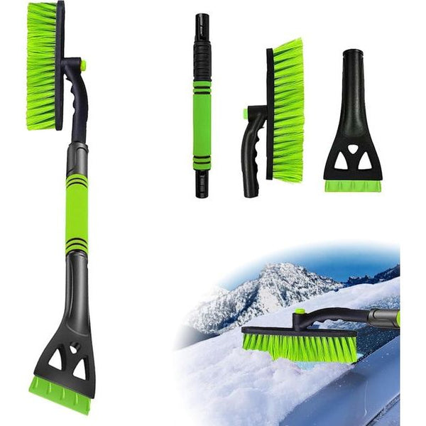 IJskrabber met bezem, 80 cm, 3-in-1 auto reinigingsborstel, sneeuwborstel met 360 graden borstelkop, sneeuwborstel met schuimrubberen handgreep voor auto's, vrachtwagens, SUV's