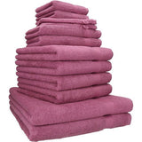 12-delige badstof handdoekenset, 2x lighanddoeken, 4x handdoeken, 2x gastendoekjes, 2x zeepdoekjes, 2x washandjes, bessen