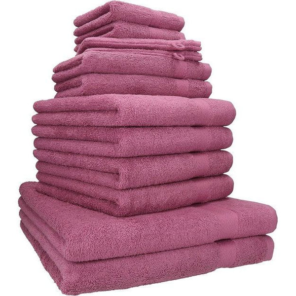 12-delige badstof handdoekenset, 2x lighanddoeken, 4x handdoeken, 2x gastendoekjes, 2x zeepdoekjes, 2x washandjes, bessen