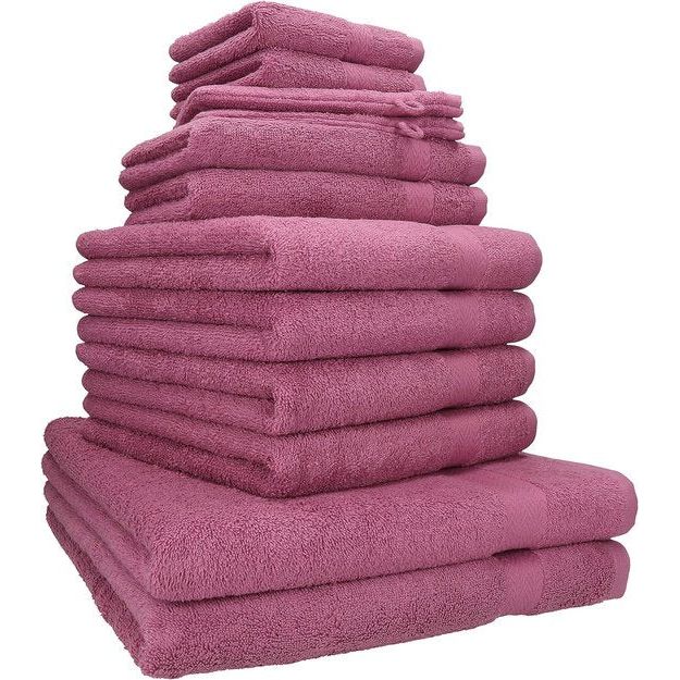 12-delige badstof handdoekenset, 2x lighanddoeken, 4x handdoeken, 2x gastendoekjes, 2x zeepdoekjes, 2x washandjes, bessen