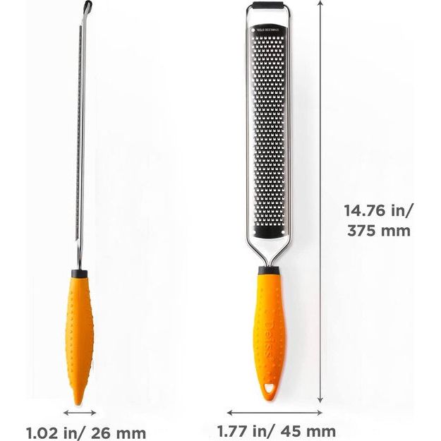 Deiss PRO kaasrasp - Parmezaanse kaas, citroen, gember, knoflook, nootmuskaat, chocolade, groenten, vruchten - scheermesscherp roestvrijstalen lemmet, breed, vaatwasmachinebestendig