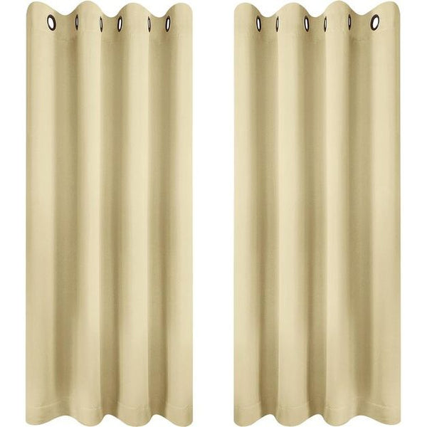 Ondoorzichtige gordijnen met inslagringen, set van 2, 135 x 240 cm, beige, voor raamdecoratie en maximaal verduisteringsgordijn in woonkamer, slaapkamer, kantoor en kinderkamer