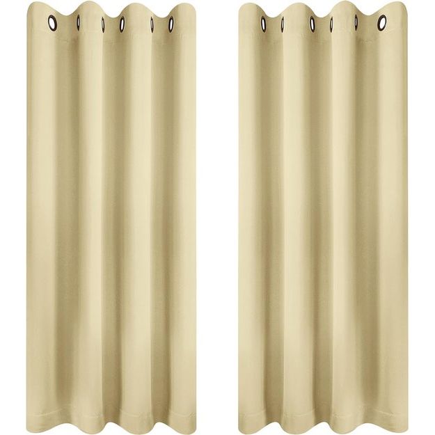 Ondoorzichtige gordijnen met inslagringen, set van 2, 135 x 240 cm, beige, voor raamdecoratie en maximaal verduisteringsgordijn in woonkamer, slaapkamer, kantoor en kinderkamer