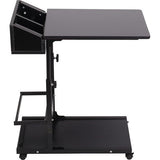 hoogte verstelbare C-vormige bijzettafel met wieltjes, veelzijdige salontafel, verzorgingstafel laptoptafel met opslag, mobiel nachtkastje voor slaapkamer, houten plaat, zwart