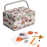 Exclusieve voorgevulde naaidoos, ambachtelijke opbergdoos met 94-delige naaisetje inbegrepen, 18,5 x 25,5 x 14,5 cm, Uil