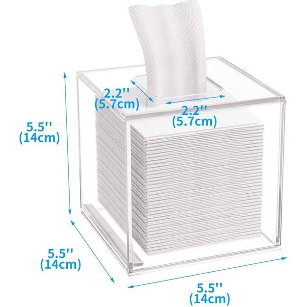 Vierkante cosmetische tissuebox, 14 x 14 x 14 cm acryl tissuedispenser, tissuebox met magnetische afdekking voor eetkamer, badkamer, slaapkamer, auto, kantoor - acryl transparant