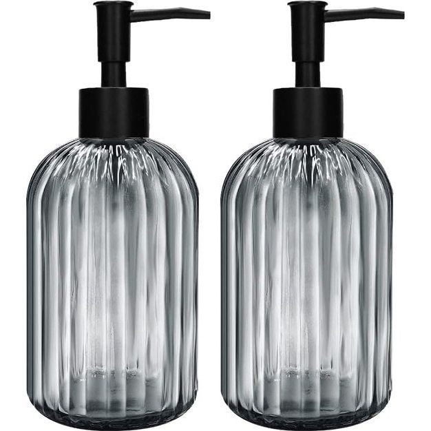 2 stuks glazen zeepdispensers met zwarte pomp, 400 ml navulbare pompdispenser voor keuken, badkamer, wasruimte, vloeibare glazen fles voor afwasmiddel, shampoo, spoeling