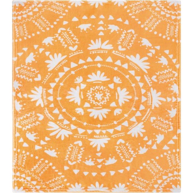 fleecedeken, 127 x 152 cm, zachte en warme knuffeldeken, pluizig, Boheems kreukbestendig winterdeken, bankdeken voor bank, bed, slaapkamer, woonkamer, kantoor - oranjebloesem