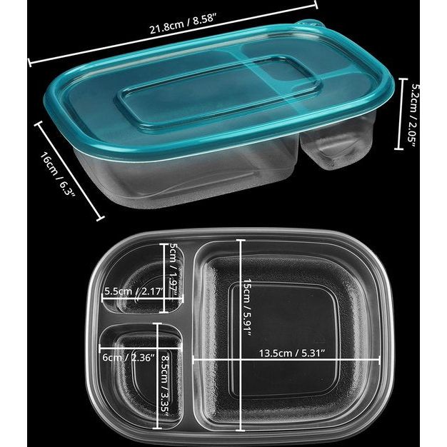 Belle Vous 10Pak Helder Herbruikbaar Plastic Voedsel Containers met 3 Vakken en Deksel - Lekbestendig, BPA Vrije Opslag Bakjes - Magnetron, Diepvries & Vaatwasser Bestendig - Meal Prep Lunchboxes