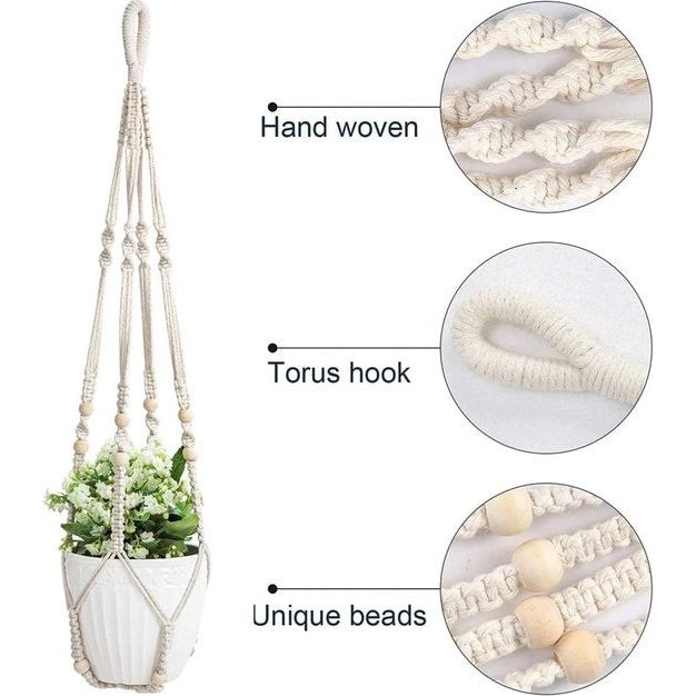 Macrame hangende mand, katoenen touw hangende mand Boho hangende manden voor het ophangen van plantenhouder hangende mand voor binnen buiten tuin balkonraam met EEN haak