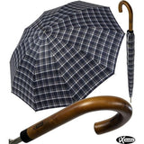 Men's Automatic Umbrella with Real Wood Round Hook Handle, Check Blue, Umbrella XXL automatic