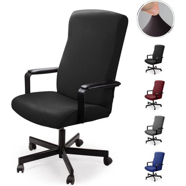 Bureaustoelhoes, bureaustoelhoes, stoelhoezen, draaistoel, overtrek, moderne stoelovertrek, fauteuilhoes, elastisch, wasbaar, set voor bureaustoel, computer, bureaustoel (geen stoel) (zwart, 2 m)