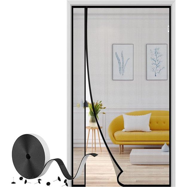 Magnetisch vliegengaas voor balkondeuren, 110 x 220 cm, zonder boren, met zelfklevend klittenband, onbelemmerd zicht