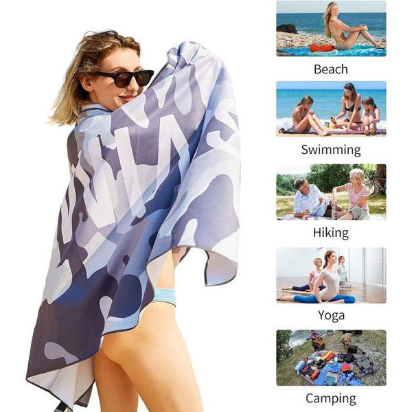 Grote strandhanddoek, microvezel handdoek, 180 x 90 cm, zandafstotend, sneldrogend, microvezel strandhanddoek, groot, voor strand/zwembadside/strandstoelen (zwemmergrijs)