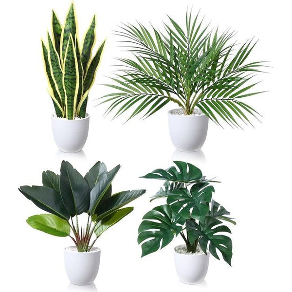 Kunstplant 40 cm kunstplanten in pot, voor indoor decoratie, thuis, bureau, badkamer, slaapkamer, woonkamer decoratie (4 stuks)