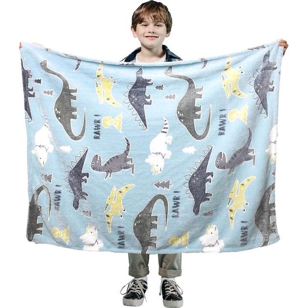Deken dinosaurus kinderen dino deken licht op in het donker zachte pluizige fleece deken woondeken Glow in The Dark, dino geschenken voor jongens meisjes, 130 x 150 cm