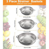 Kitchen Strainer, Set of 3, Stainless Steel, Micro-Perforated Kitchen Strainer, Pasta Strainer with Handle, Colander for Pasta, Fruit, Rice, Vegetables, Healthier and Highly Polished,