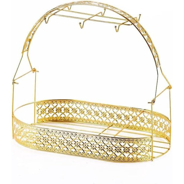 Gouden koffiekopjesrek, metalen bekerstandaard, espresso bekerhouder, theekopjesrek vintage voor 6 kopjes en schotels