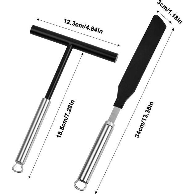 1 set pannenkoekenverdeler, T-vormige pannenkoekenverdeler, deegverdeler, pannenkoeken, spatel, roestvrijstalen pannenkoekenmaker accessoires voor thuis, keuken, bakken, koken