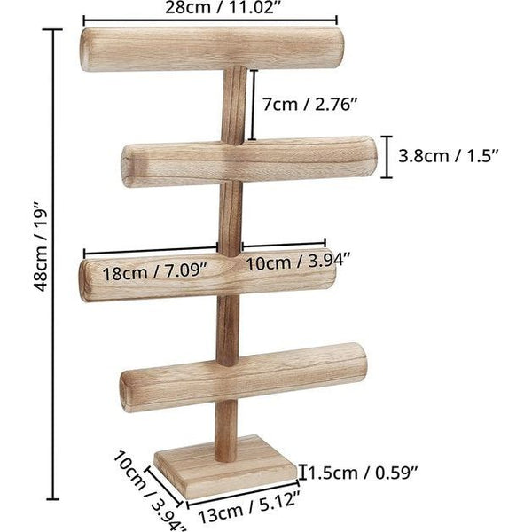 4 niveaus sieradenstandaard, houten kettingen, opbergen, sieradenorganizer, 48 cm hoog, sieradenboom voor kettingen, armbanden, horloges, scrunchies en armbanden, T-bar, nachtkastorganizer,