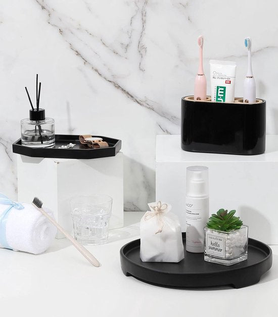 8 inch klein achthoekig dienblad, hars opbergdienblad cosmetica badkamerdienblad serveerplank voor slaapkamer make-uptafel woonkamertafel keukenspoelbak accessoires, mat zwart