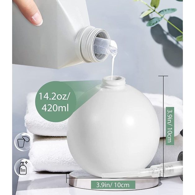 Zeepdispenser, 420 ml pompdispenser, vloeibare zeep, afwasmiddeldispenser van keramiek, ronde lotiondispenser, navulbare dispenser, afwasmiddeldispenser, elegante accessoires, decoratie voor badkamer, keuken, wastafel, wit