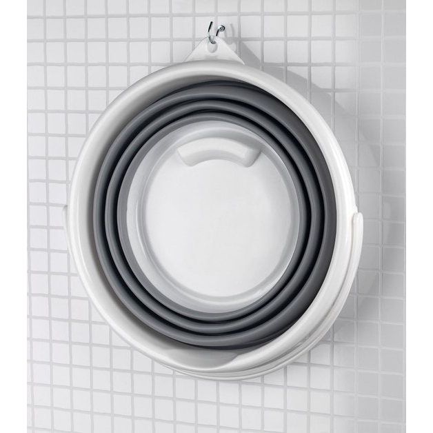 Opvouwbare 10 liter emmer, glitter picknickmand voor buiten, pop-up opbergorganizer, inklapbare wasbak, ideaal voor camping en festivals, grijs/wit