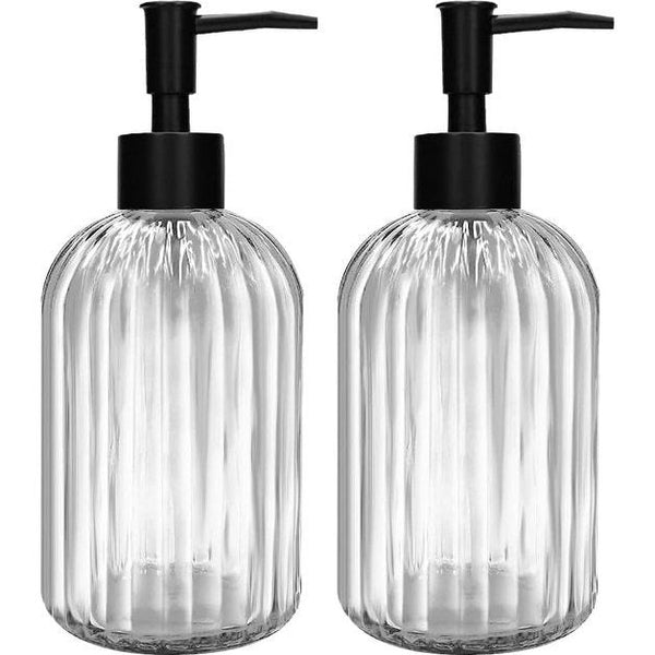 2 stuks glazen zeepdispenser met zwarte pomp, 400 ml navulbare pompdispenser voor keuken, badkamer, wasruimte, vloeibare glazen fles voor afwasmiddel, shampoo, spoeling