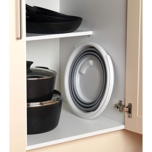 Opvouwbare 10 liter emmer, glitter picknickmand voor buiten, pop-up opbergorganizer, inklapbare wasbak, ideaal voor camping en festivals, grijs/wit