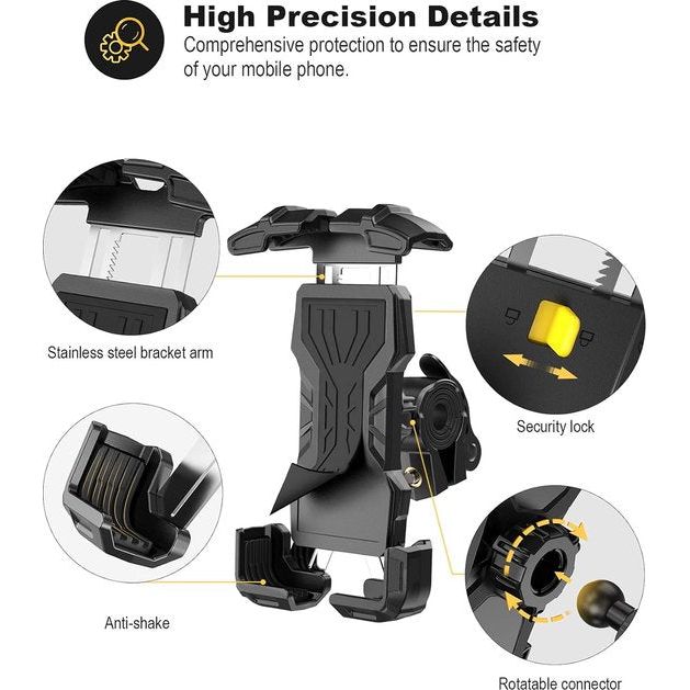 Mobiele telefoonhouder voor op de fiets, roestvrij staal, stuuraansluitingen in 2 maten met 360 graden draaibare universele telefoonhouder fietsstuur geschikt voor smartphones van 4,7-6,8 inch