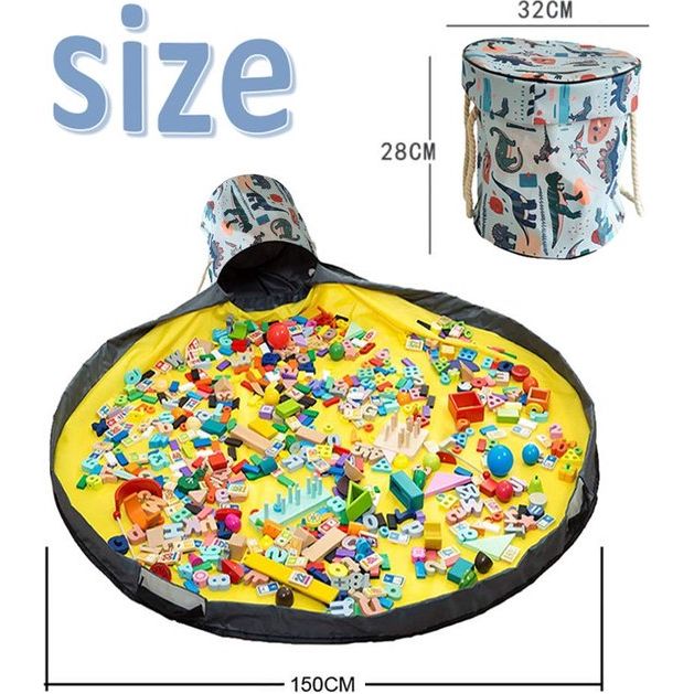 Opruimzak voor kinderen, met trekkoord, speelgoed, opbergdoos met deksel, draaggreep, babyspeeldeken, kinderspeelgoed, opbergzak voor kinderkamer, outdoor, picknick, groen