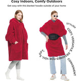 Hoodie deken met mouwen dekenpullover - draagbare deken om aan te trekken als cadeau voor vrouwen dames, warme knuffeltrui volwassenen zachte mouwdeken rood 95 x 85 cm
