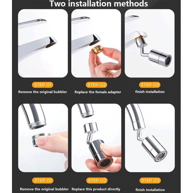 Universele spatfilterkraan, 720° draaibare waterafvoerkraan sproeikopadapter, keukenborrelkraan sproeikop met 4-laags gaasfilter en 2 O-ringventielen, lekvrij