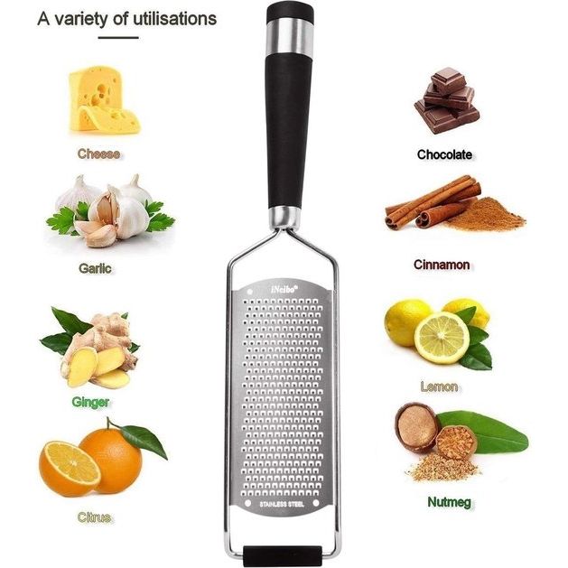 Cheese Grater, Parmesan Grater, Lemon Grater, Zester with Large and Sharp Grating Surface Made of Premium Stainless Steel, Non-Slip, Robust and Dishwasher Safe