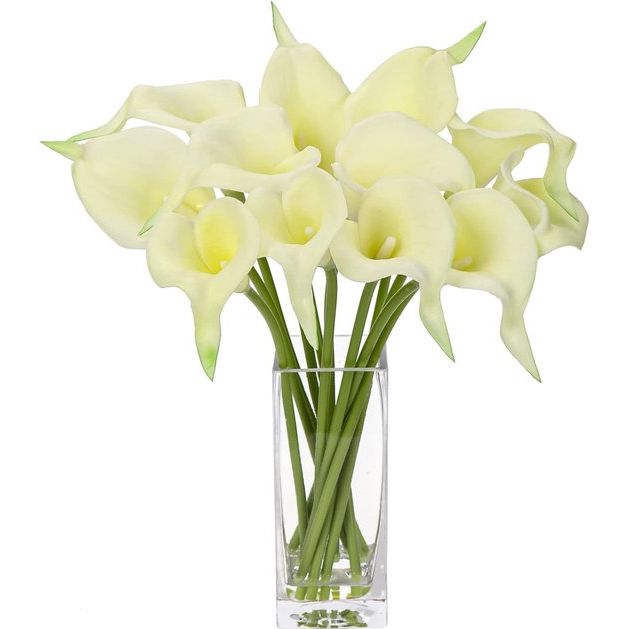 12 x Artificial Flowers Calla Lily with Glass Vase, Decorative Artificial Flowers Very Real, Plastic Flowers Calla PU Latex Real Touch, Calla Fake Flowers White for Wedding Party Living Room Office