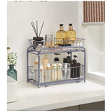 Keukenorganiser, 2 uittrekbare laden voor kasten, stapelbare lade-organiser, voor keuken, badkamer, zilver KCS017E01