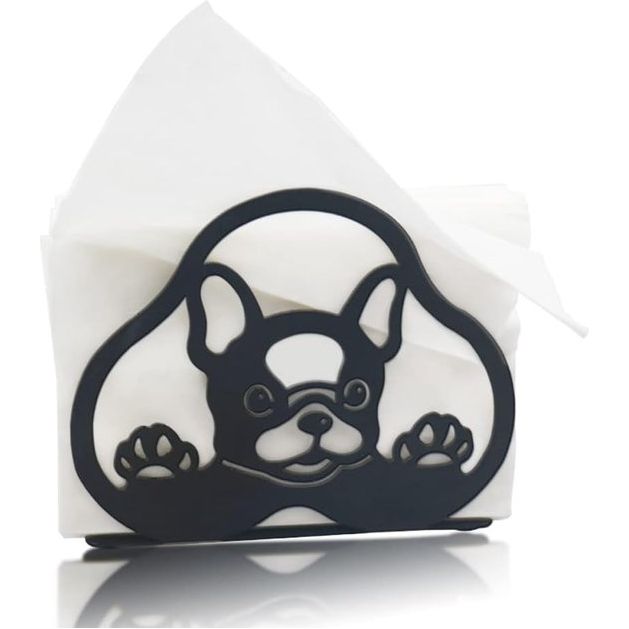 Leuke servethouder voor tafel, kantoor, keuken en thuis (Bulldog, metaal, zwart)