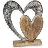 Decoratief figuur hard hard 26 cm, massief mango hout naturel bruin metaal aluminium zilver, decoratief hard display hard decoratie om neer te zetten