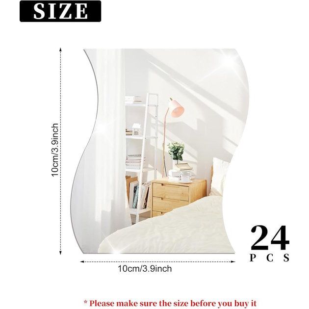 24 stuks spiegeltegels, zelfklevende spiegelmuurstickers, verwijderbare kunst plastic tegels decoratie, geschikt voor woonkamer, badkamer, slaapkamer, muur doe-het-zelf decor