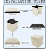 Kruk met opbergruimte, poef, kruk, opbergdoos, zitblok, inklapbaar, zitbank, gestoffeerd, zitkist, bank, ottoman fabric bekleding, stoel voor hal, kantoor, make-uptafel, eohnkamer, slaapkamer, beige