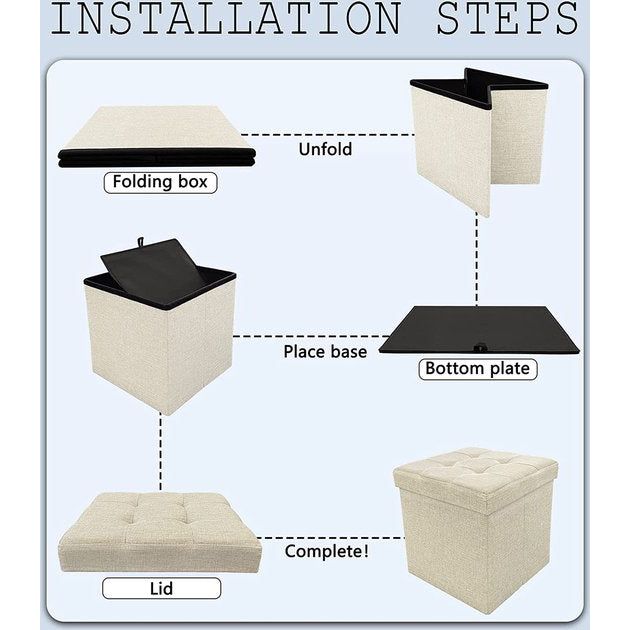 Kruk met opbergruimte, poef, kruk, opbergdoos, zitblok, inklapbaar, zitbank, gestoffeerd, zitkist, bank, ottoman fabric bekleding, stoel voor hal, kantoor, make-uptafel, eohnkamer, slaapkamer, beige
