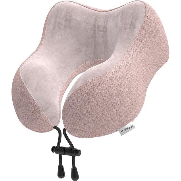 Nekkussen vliegtuig, reiskussen auto van traagschuim met fluweelzachte overtrek, nekkussen voor volwassenen, voor reizen, camping, kantoor en huis (roze)