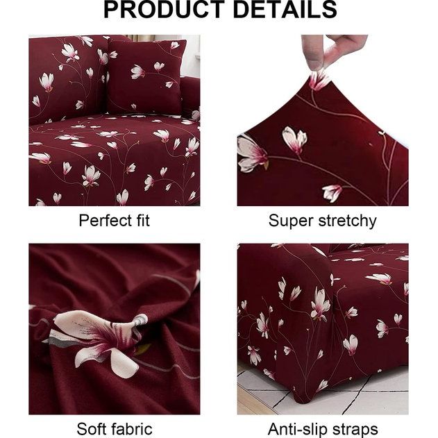 Bankhoes 1-zits - Stoel Sofa Cover - Elastic Stretch Spandex Hoes - Antislip Wasbare Protector en Cover met armleuningen - Bordeaux Orchidee