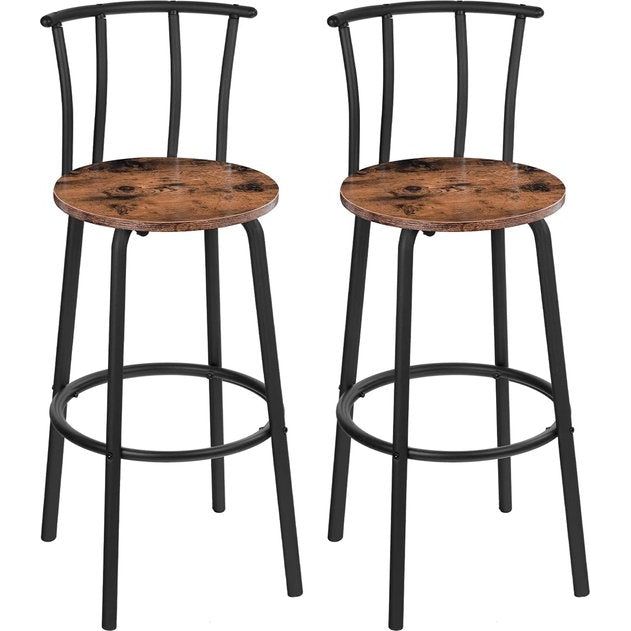 Barkrukken, set van 2, barstoelen met rugleuning, keukenstoelen, robuust en stabiel, industriële stijl, voor restaurant, keuken, bar, vintage en zwart