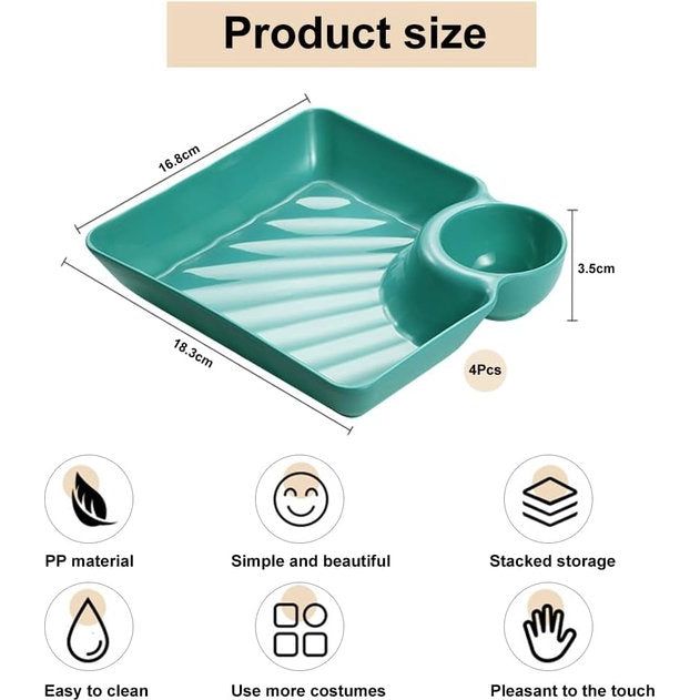 4 stuks snackschalen, onderverdeeld, frietborden, dipschalen, snackborden met vakken, herbruikbare menuborden, gedeeld voor snoep, snacks, noten, desserts, 16 x 18 cm